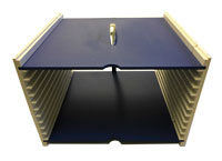 Cassette of anodize aluminium with 25 positions, locking bar to secure Wafer Frames. On request also for Wafers without Frames.
